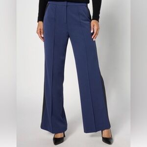 Color Block - Navy Wide-Leg Trousers with Black Stripe on Side
